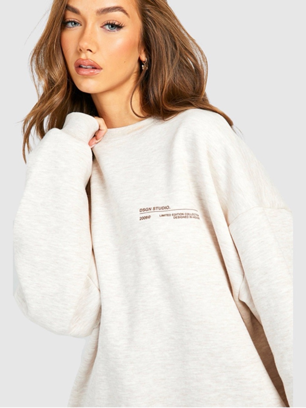 Dsgn Studio BooHoo Oatmeal Cream Graphic Crewneck Sweatshirt